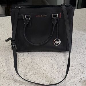 Michael Kors Black Shoulder Bag with Silver Accents